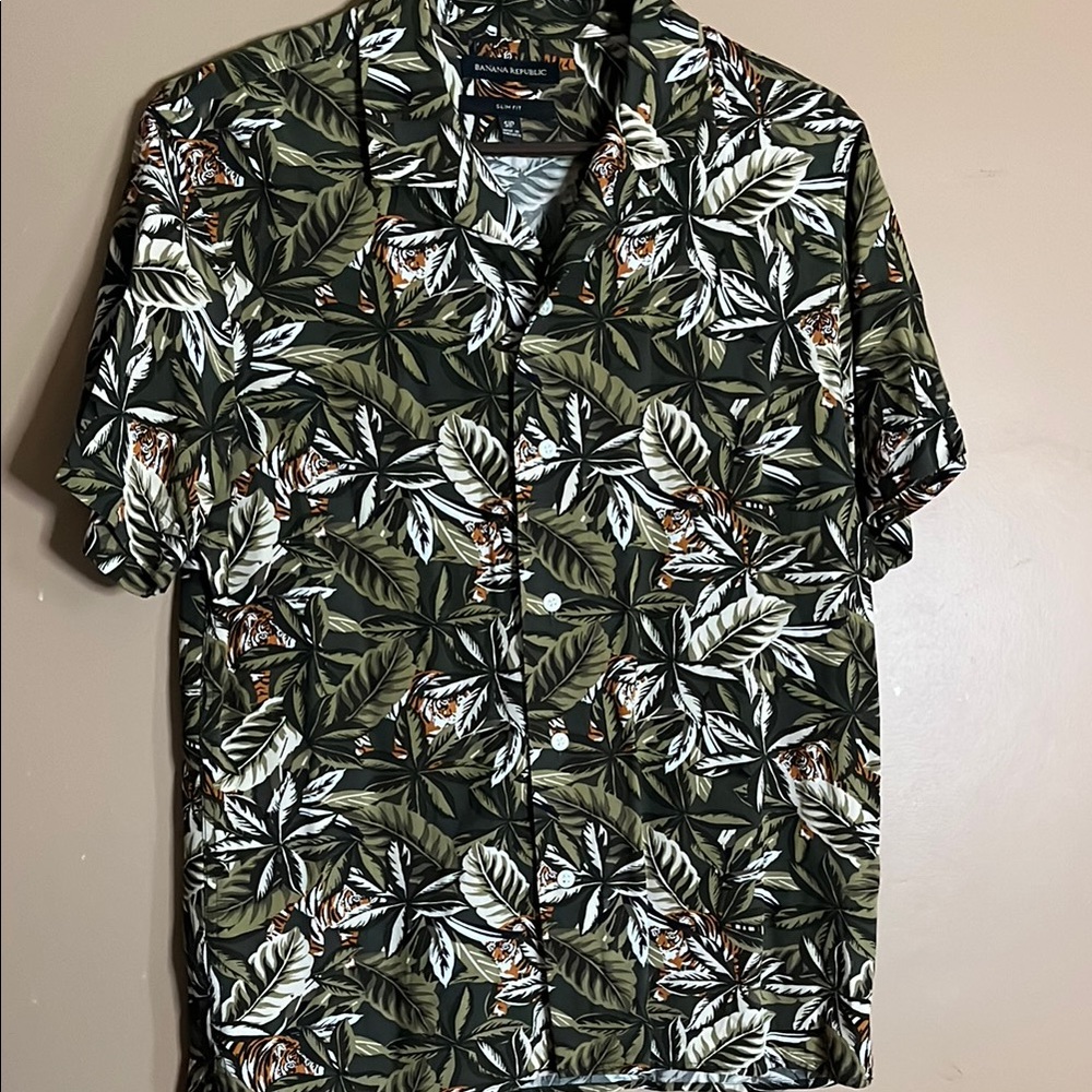 😄Leafy tiger vacation shirt rayon jungle